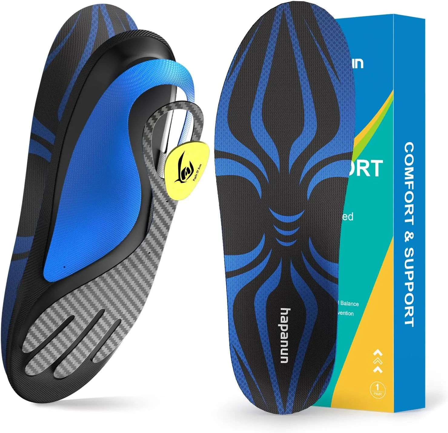 Carbon Fiber Insole with Arch Support for Long Periods of Standing, Jogging, Hiking and Other Outdoor Sports, as Well as a Work Boot Insole. (Blue, M：9.5/10丨W：10.5/11（290mm）)