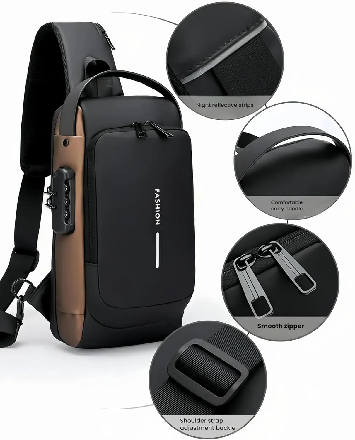 Carbon fiber streamline anti-theft shoulder bag, USB charging sports waterproof shoulder bag (Gray)