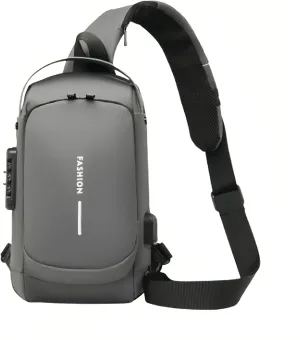 Carbon fiber streamline anti-theft shoulder bag, USB charging sports waterproof shoulder bag (Gray)