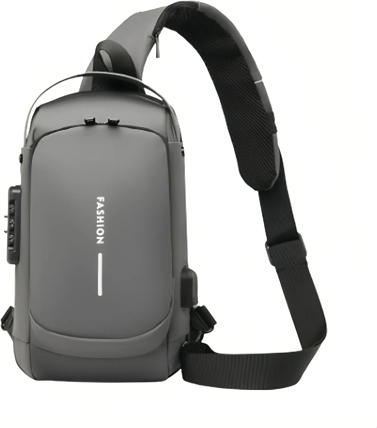 Carbon fiber streamline anti-theft shoulder bag, USB charging sports waterproof shoulder bag (Gray)