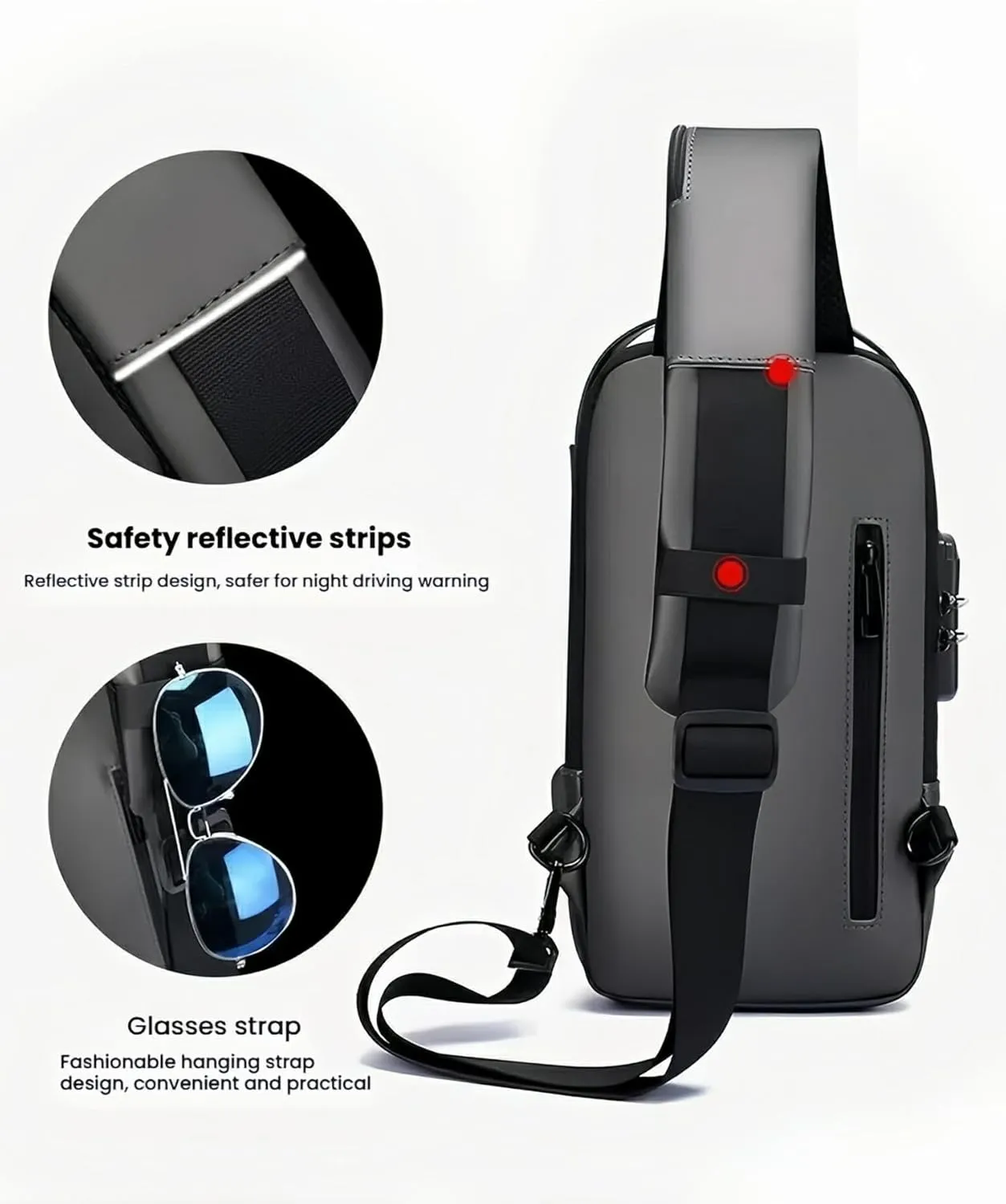 Carbon fiber streamline anti-theft shoulder bag, USB charging sports waterproof shoulder bag (Gray)