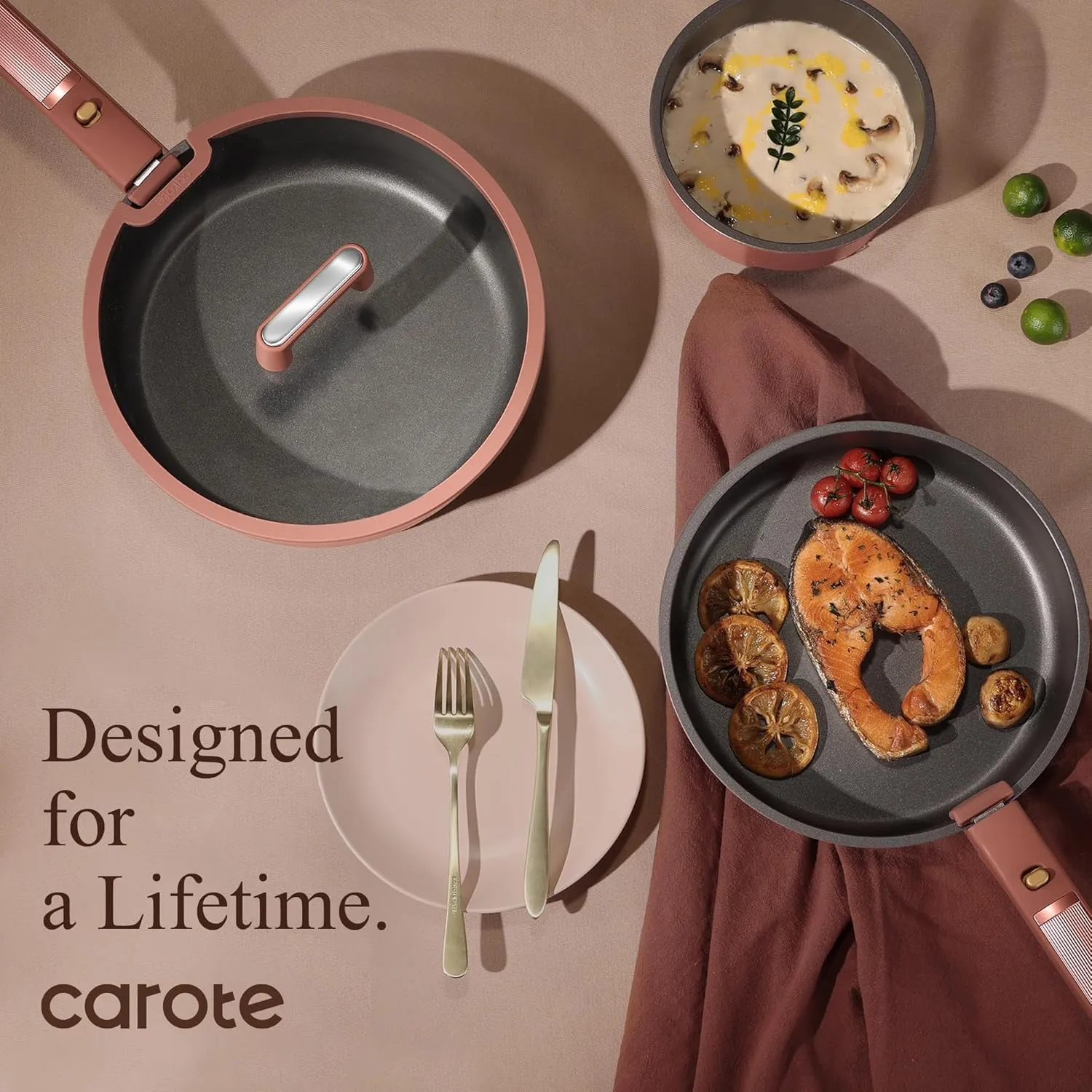 CAROTE 23Pcs Pots and Pans Set Non Stick with Detachable Handle Rouge Pink, Premium Nonstick Cookware Set, Dishwasher/Oven Safe Pots and Pans, Removable Handle RV Cookware