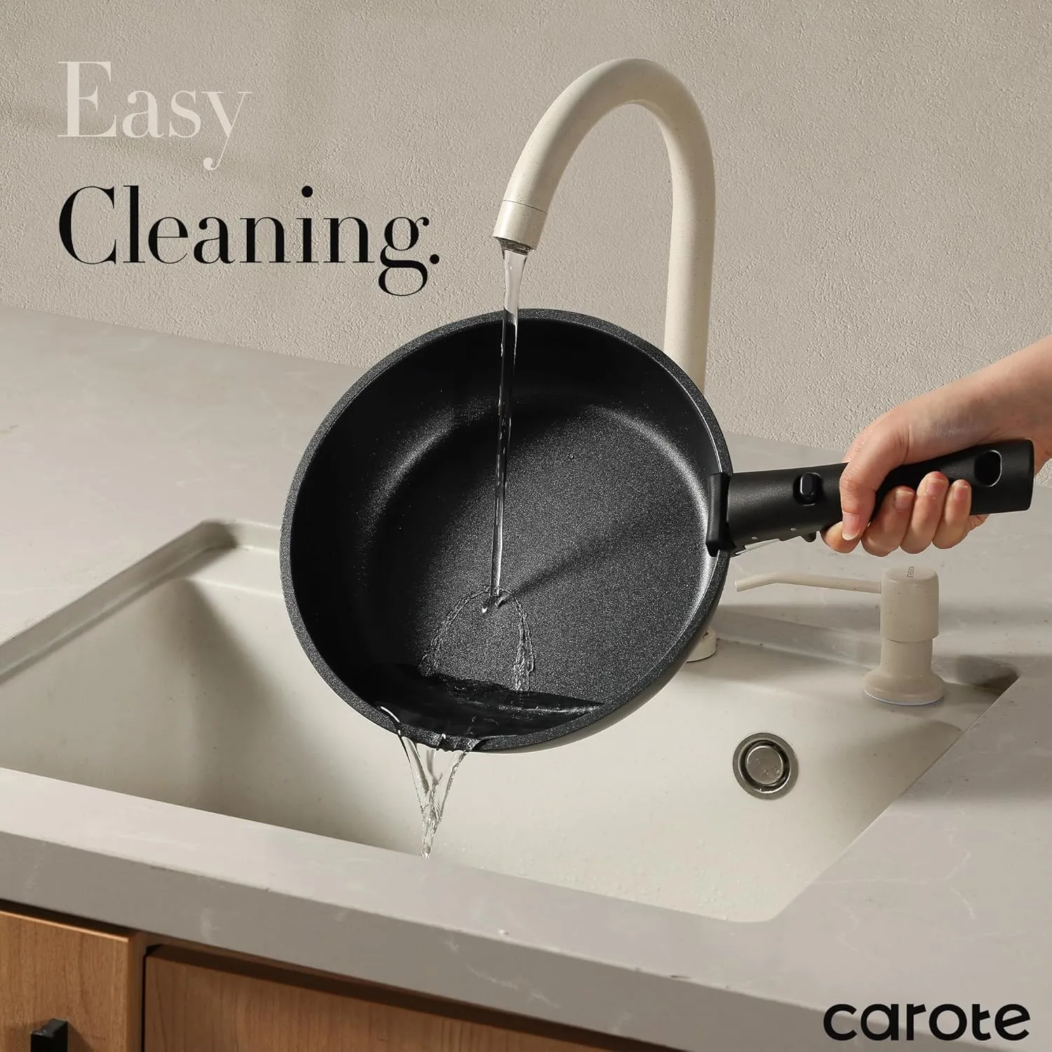 CAROTE Pots and Pans Set Non Stick, Cookware Set Detachable Handle, Nonstick Induction Kitchen Sets Non Stick with Removable Handle, RV Cook Ware, Oven Safe, Black