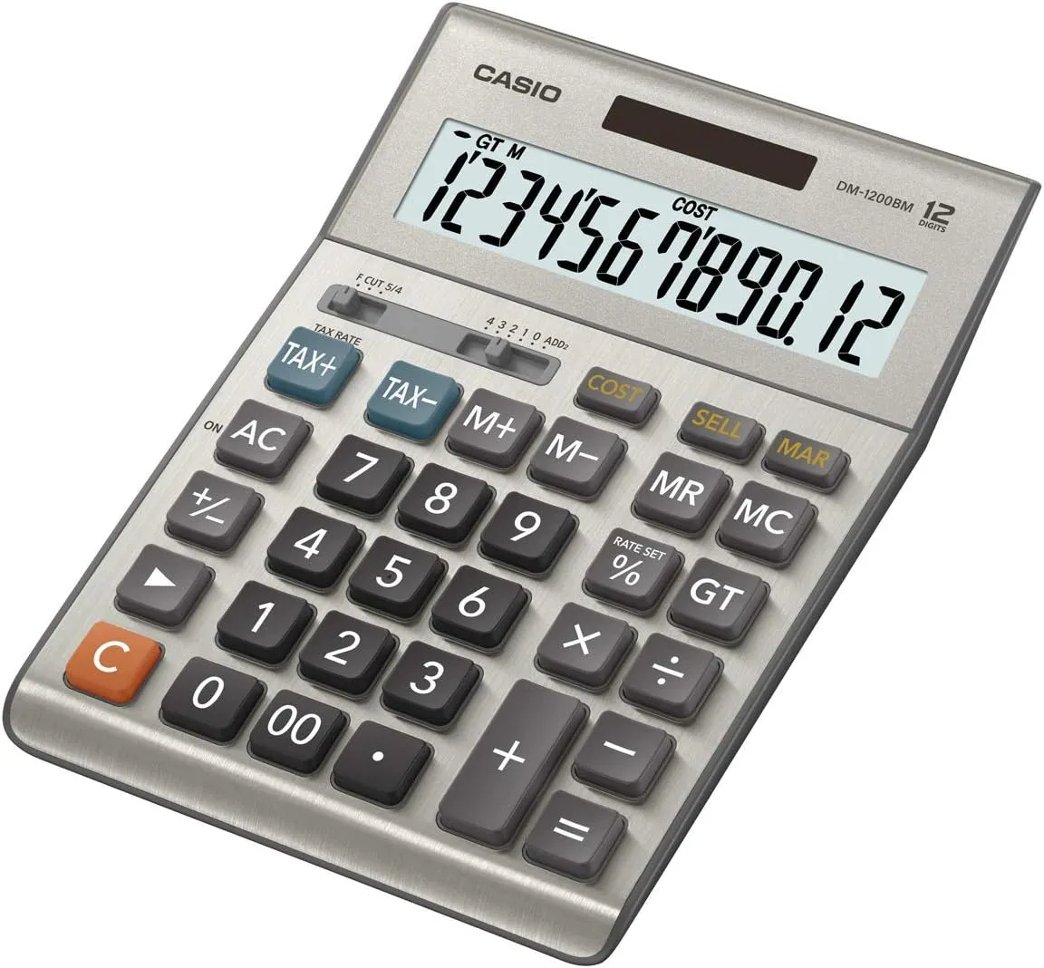 Casio DM-1200BM – Business Desktop Calculator with Cost/Sell/Margin & Tax Keys | Extra-Large 12-Digit Display, Kickstand | Ideal for Office & Finance Use