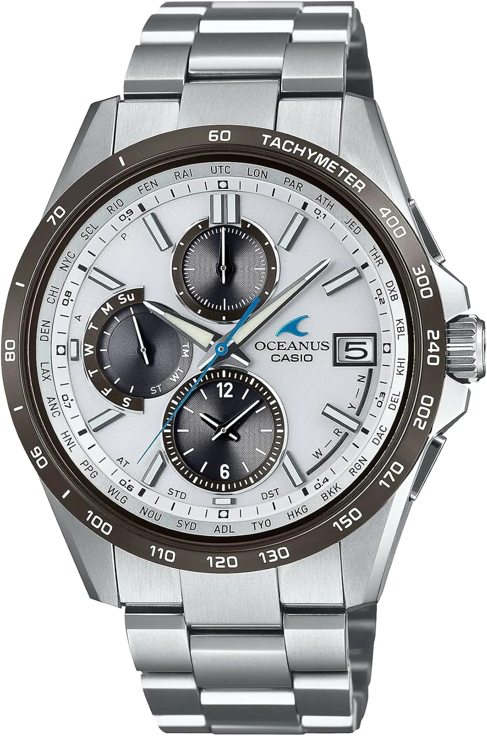Casio OCW-T2600 Series Oceanus Classic Line Radio Solar Wristwatch, White/Black Bezel, Titanium Band Import from Japan New, Silver