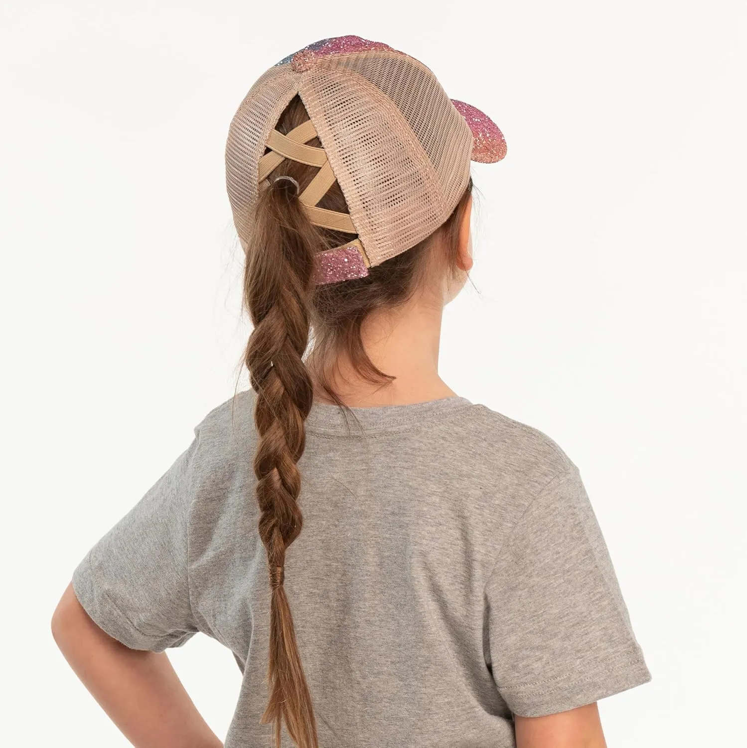 C.C Ponycap Messy High Bun Ponytail Adjustable Glitter Mesh Trucker Baseball Cap