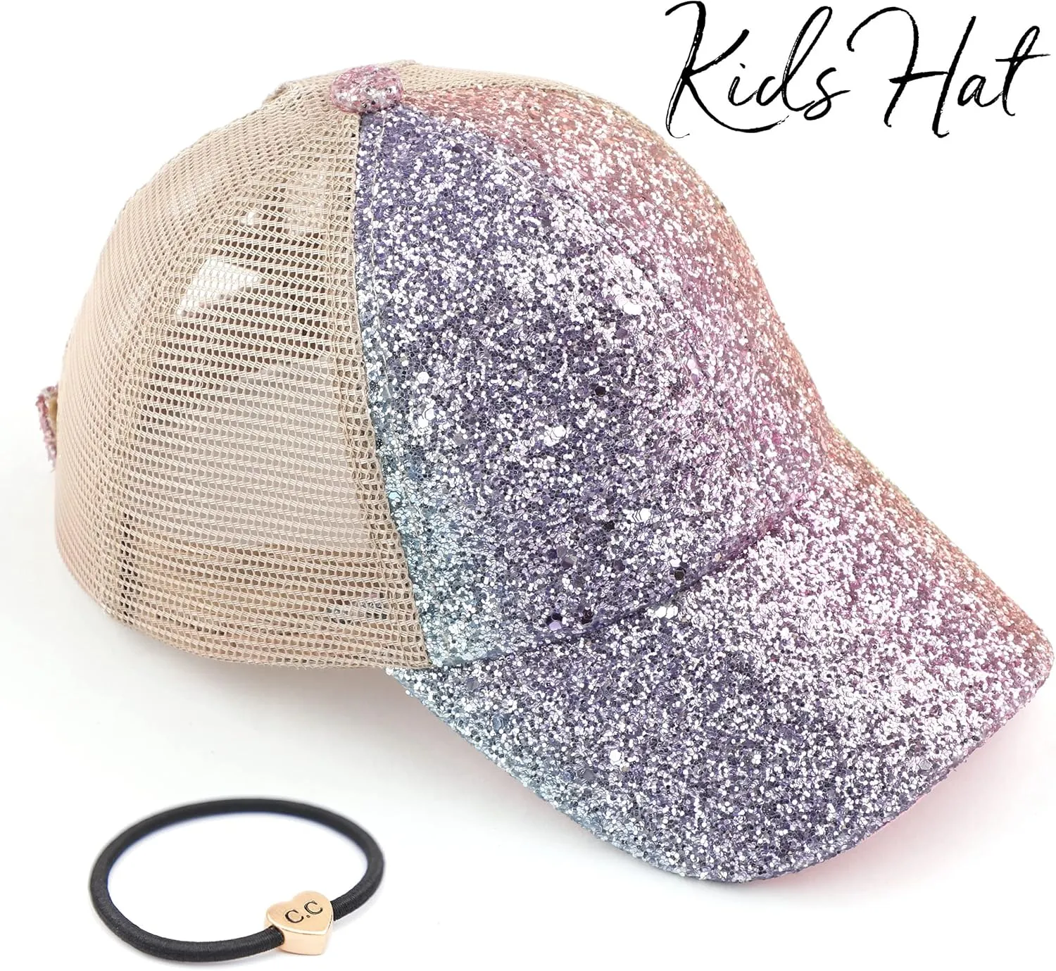 C.C Ponycap Messy High Bun Ponytail Adjustable Glitter Mesh Trucker Baseball Cap