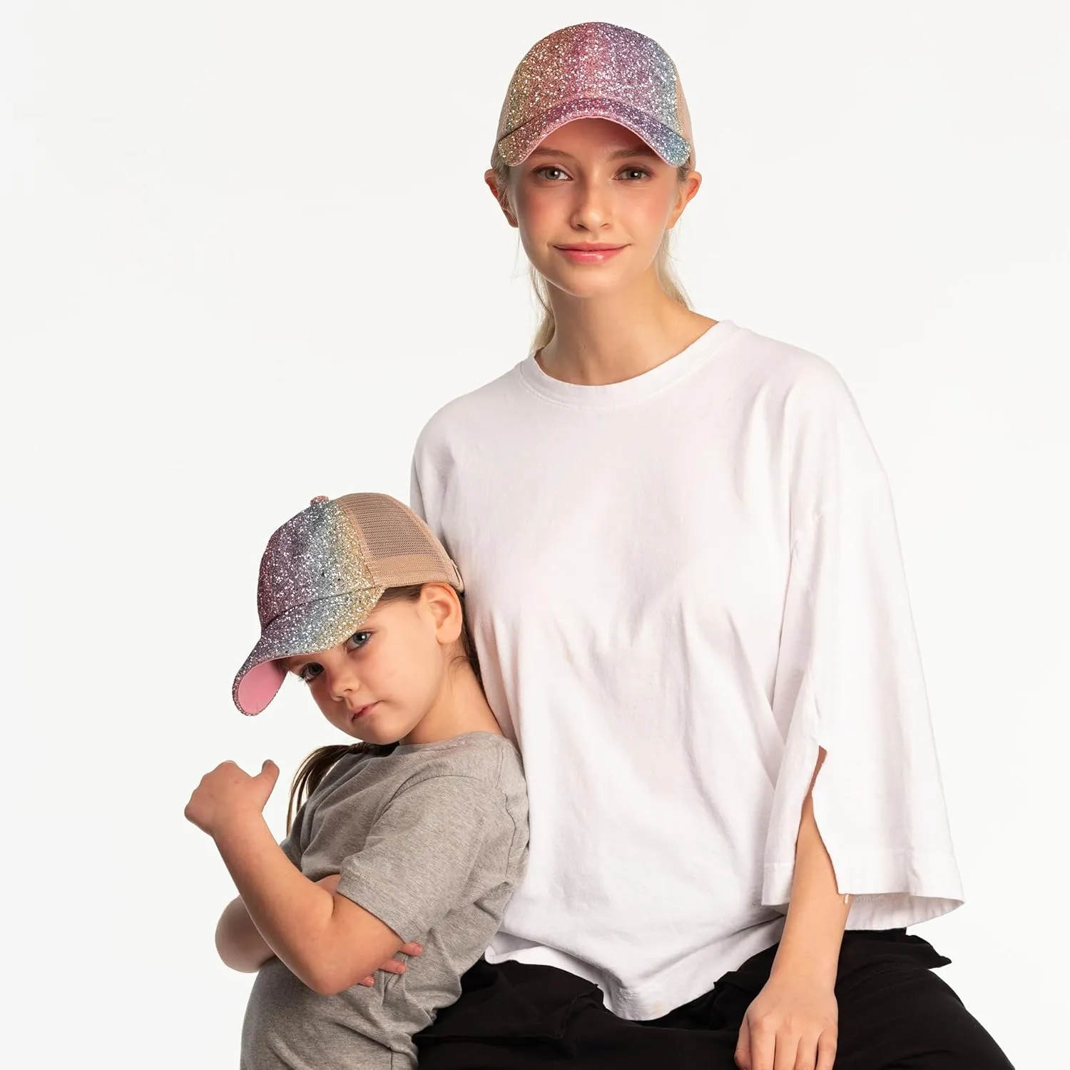 C.C Ponycap Messy High Bun Ponytail Adjustable Glitter Mesh Trucker Baseball Cap