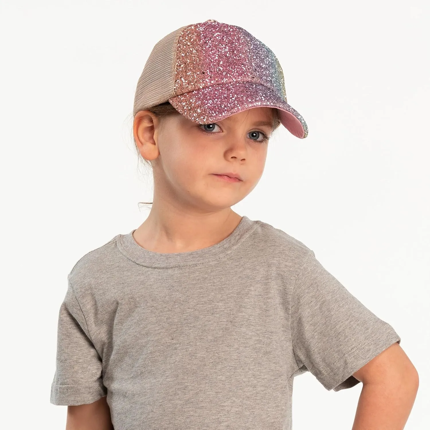 C.C Ponycap Messy High Bun Ponytail Adjustable Glitter Mesh Trucker Baseball Cap