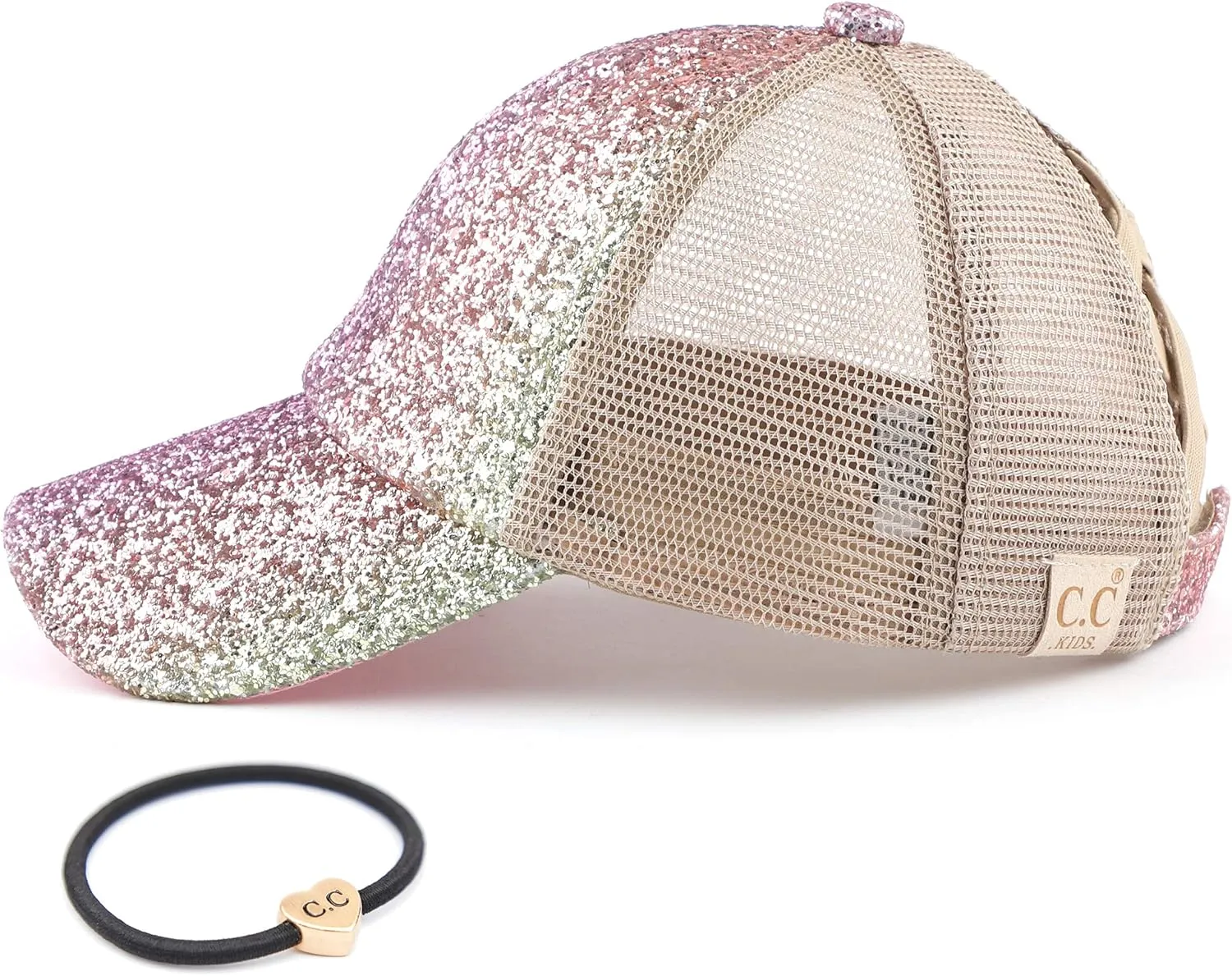 C.C Ponycap Messy High Bun Ponytail Adjustable Glitter Mesh Trucker Baseball Cap