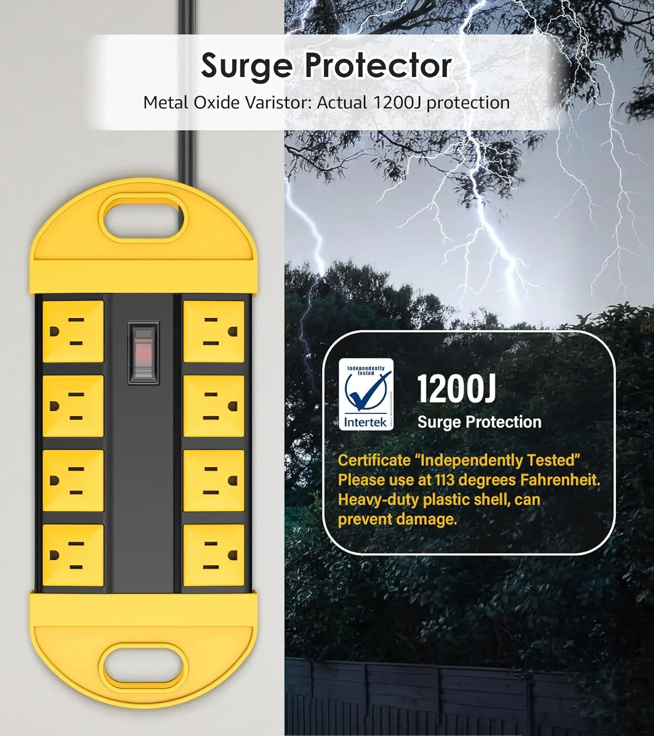 CCCEI Outdoor Power Strip Weatherproof with 8 Plug, Waterproof Extension Cord with Multiple Outlets, Christmas Exterior Garden Yard Surge Protector 6FT.