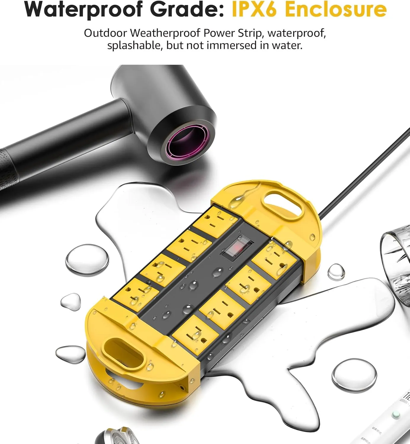 CCCEI Outdoor Power Strip Weatherproof with 8 Plug, Waterproof Extension Cord with Multiple Outlets, Christmas Exterior Garden Yard Surge Protector 6FT.