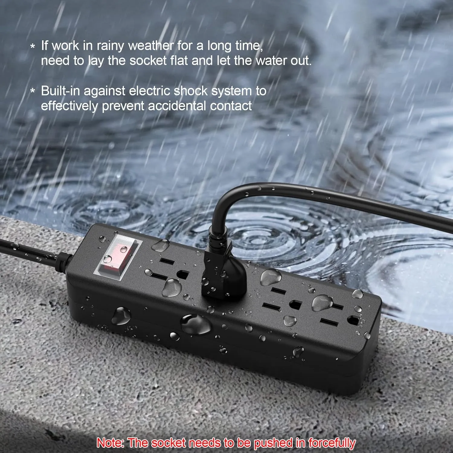 CCCEI Outdoor Waterproof 15 FT Flat Plug Extension Cord Power Strip,1500J Surge Protector Weatherproof Indoor Exterior Multiple Outlet, 15 Foot Extra Long, 3 Prong, 4 Outlets, Black. (Black, 15FT)