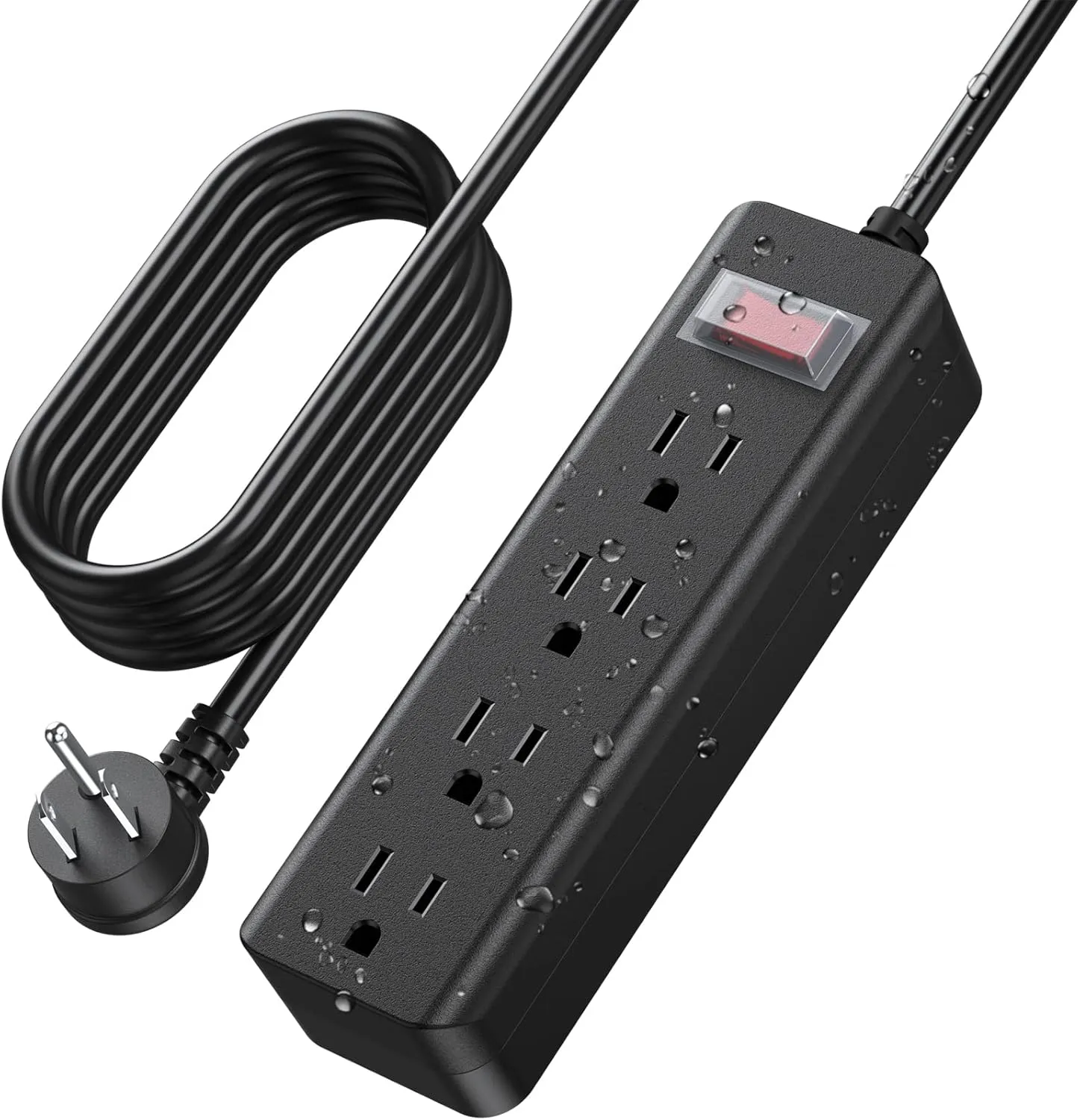 CCCEI Outdoor Waterproof 15 FT Flat Plug Extension Cord Power Strip,1500J Surge Protector Weatherproof Indoor Exterior Multiple Outlet, 15 Foot Extra Long, 3 Prong, 4 Outlets, Black. (Black, 15FT)