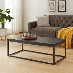 CENSI 47-Inch Black Marble Coffee Table for Living Room, Rectangle Modern Industrial Style Ottoman Center Table,Wood and Metal (Black)