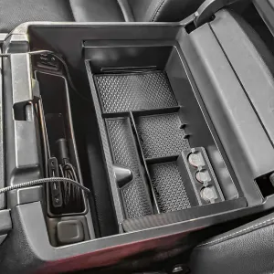 Center Console Organizer for 2014-2018 Chevy Silverado 1500 / GMC Sierra 1500 Accessories and 2015-2019 Sierra/Silverado 2500/3500HD and 15-2020 Yukon/Yukon XL/Tahoe/Suburban Armrest Storage Box black