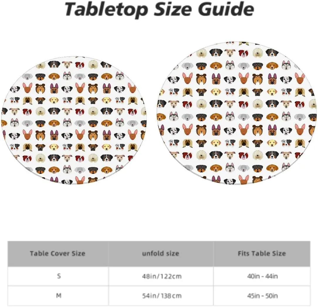 Charcoal Grey Gold Round Table Cloth with Elastic Edged Cartoon Dog Faces Set Fitted Table Cover Elastic Edged Plastic Table Cover Fits Tables Animals Pattern Fits up 40"-44" Diameter Tables