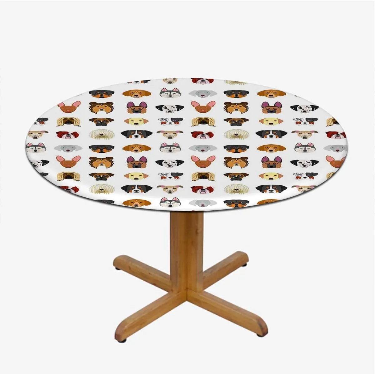 Charcoal Grey Gold Round Table Cloth with Elastic Edged Cartoon Dog Faces Set Fitted Table Cover Elastic Edged Plastic Table Cover Fits Tables Animals Pattern Fits up 40"-44" Diameter Tables
