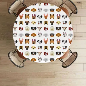 Charcoal Grey Gold Round Table Cloth with Elastic Edged Cartoon Dog Faces Set Fitted Table Cover Elastic Edged Plastic Table Cover Fits Tables Animals Pattern Fits up 40"-44" Diameter Tables