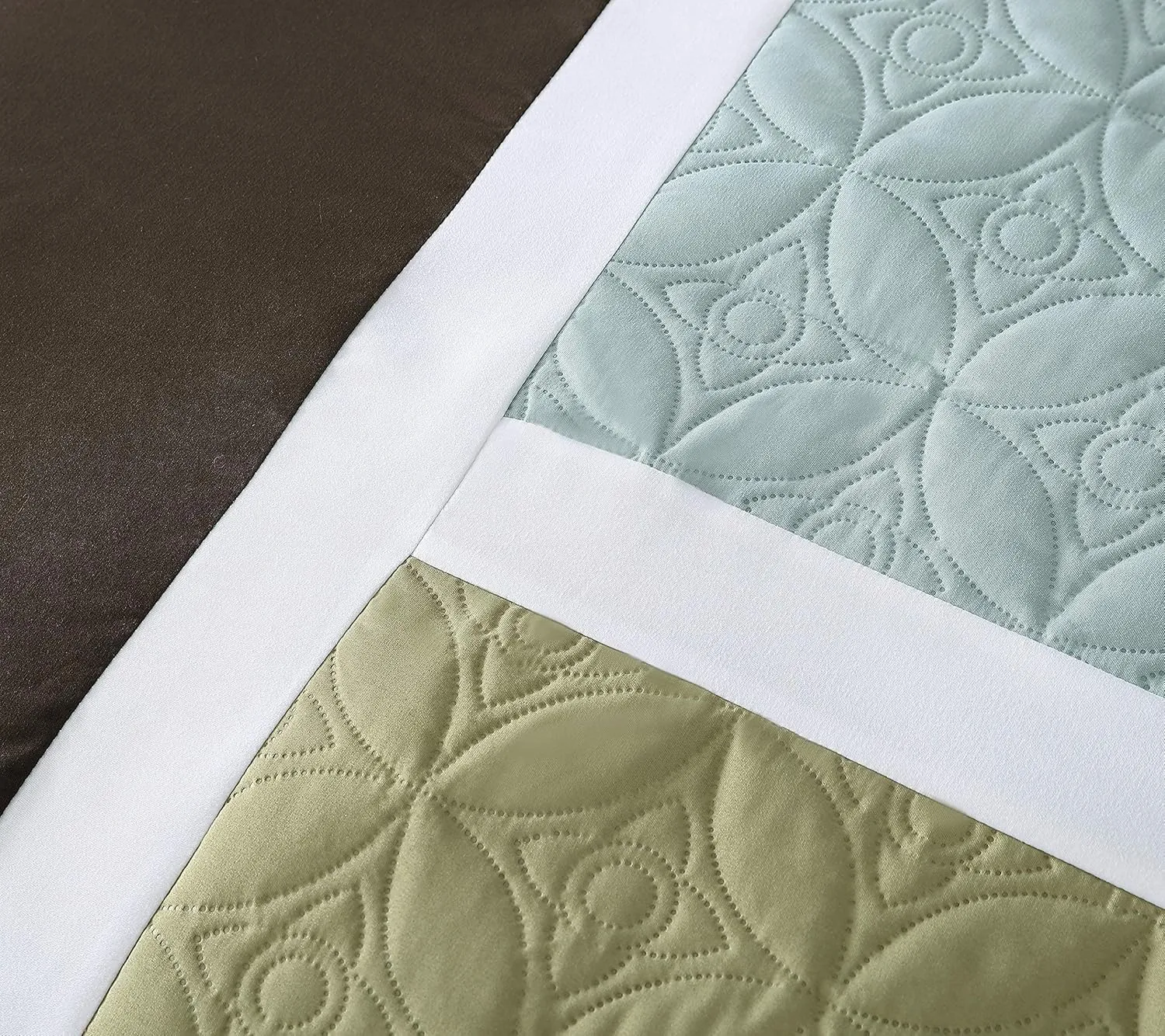 Chezmoi Collection 7-Piece Quilted Patchwork Comforter Set, Coffee Brown/Aqua Blue/Sage Green, King