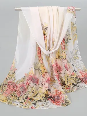 Chic Floral Rectangle Scarf for Women - Grey & Yellow Street Style
