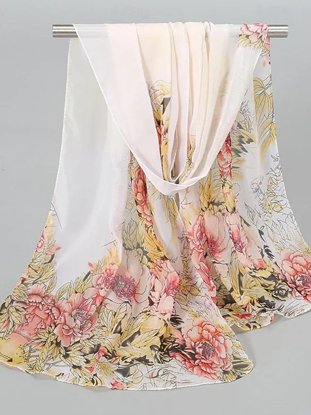 Chic Floral Rectangle Scarf for Women - Grey & Yellow Street Style