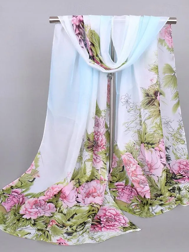Chic Floral Rectangle Scarf for Women - Grey & Yellow Street Style