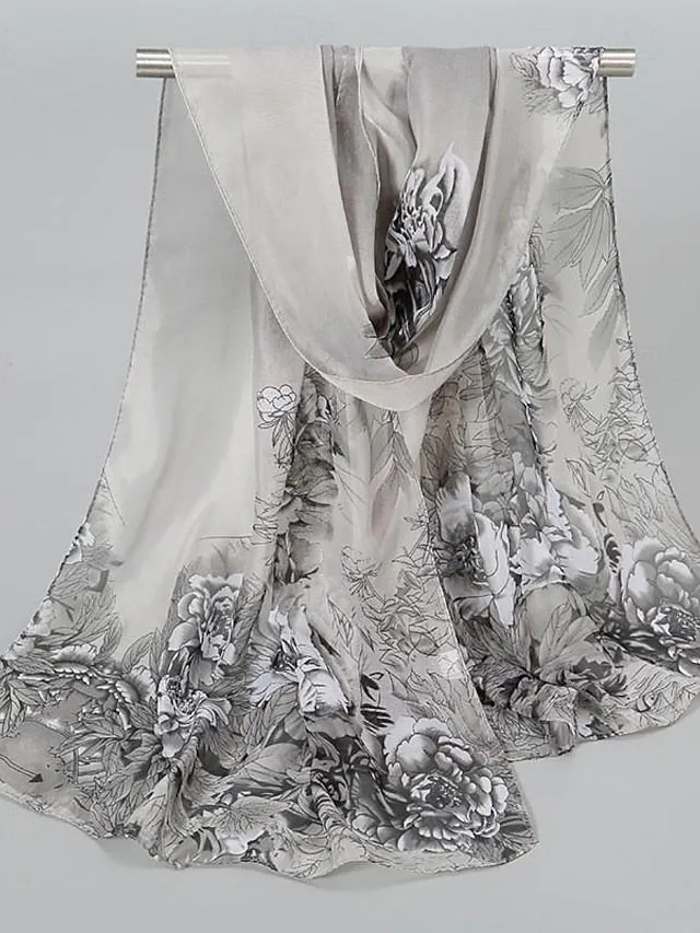 Chic Floral Rectangle Scarf for Women - Grey & Yellow Street Style