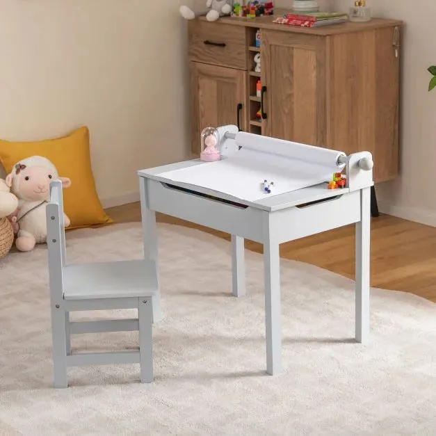 Children's Montessori Homework Desk & Ergonomic Spine-Supporting Chair | Paper Roll | White | 3 Years 