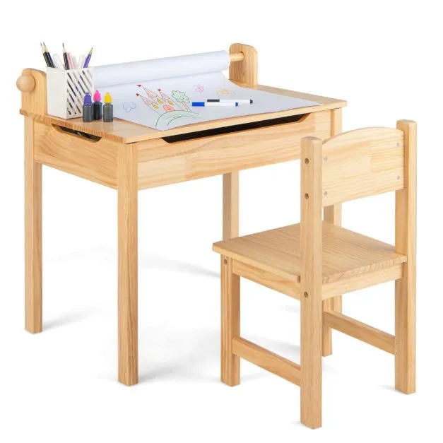 Children's Montessori Homework Desk & Ergonomic Spine-Supporting Chair | Paper Roll | White | 3 Years 
