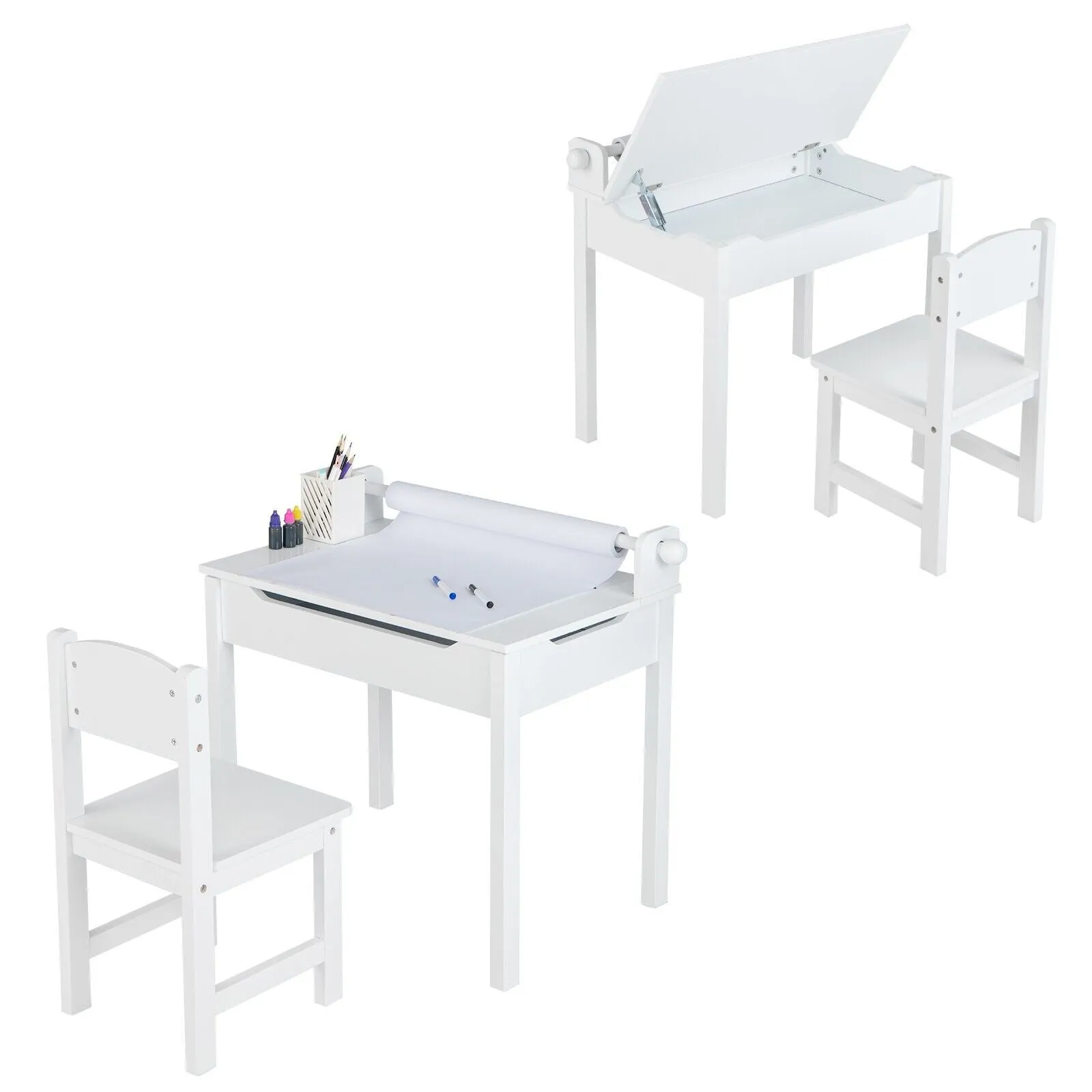 Children's Montessori Homework Desk & Ergonomic Spine-Supporting Chair | Paper Roll | White | 3 Years 