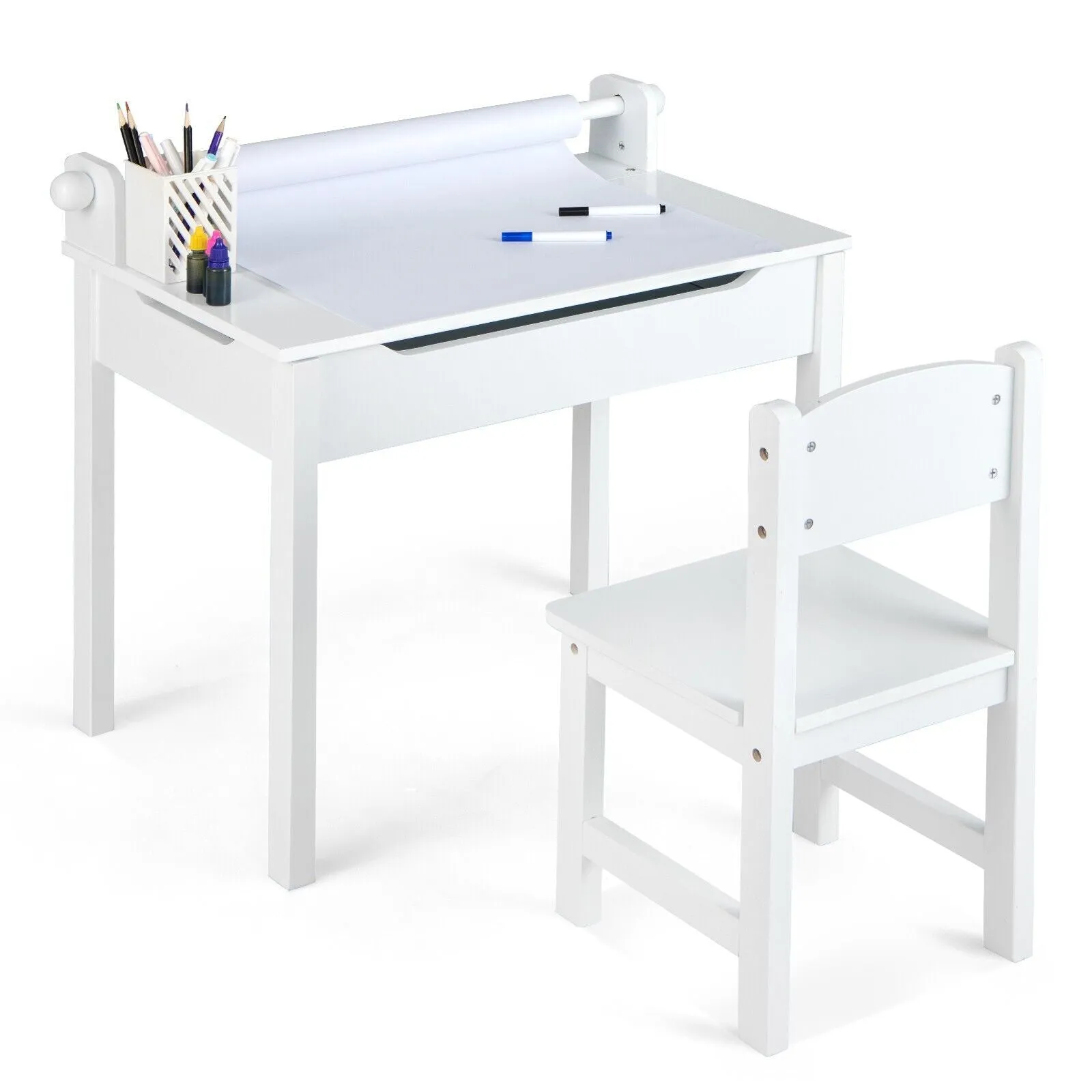 Children's Montessori Homework Desk & Ergonomic Spine-Supporting Chair | Paper Roll | White | 3 Years 