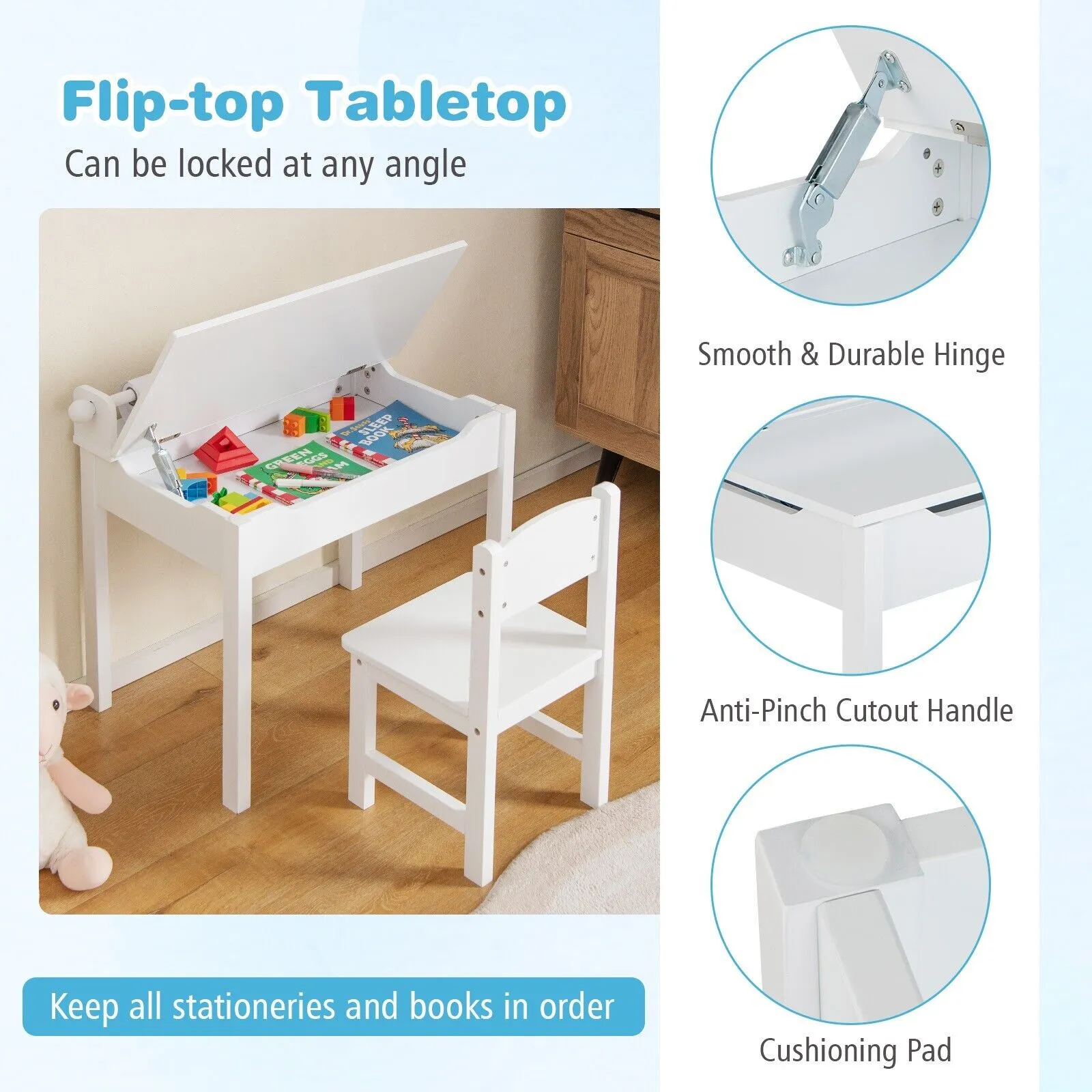 Children's Montessori Homework Desk & Ergonomic Spine-Supporting Chair | Paper Roll | White | 3 Years 