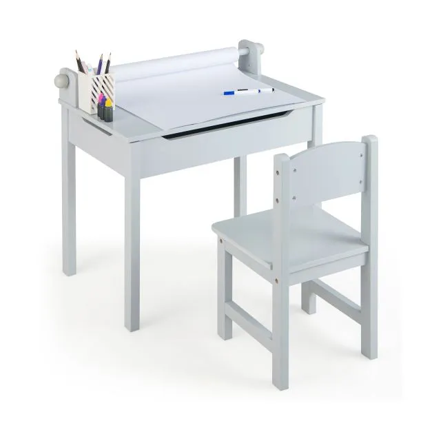 Children's Montessori Homework Desk & Ergonomic Spine-Supporting Chair | Paper Roll | White | 3 Years 