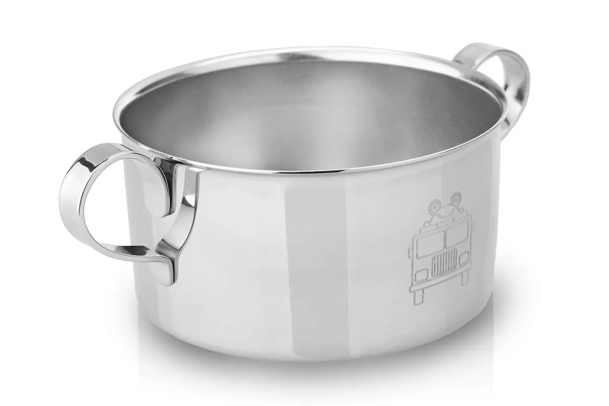 Children's Premium Stainless Steel Dinnerware Set |1 Bowl with Handles, 1 Cup with Handle & 1 Divided Plate | Fun Fire Truck Design | | Ideal for Babies,Toddlers & Kids | by Kiddobloom