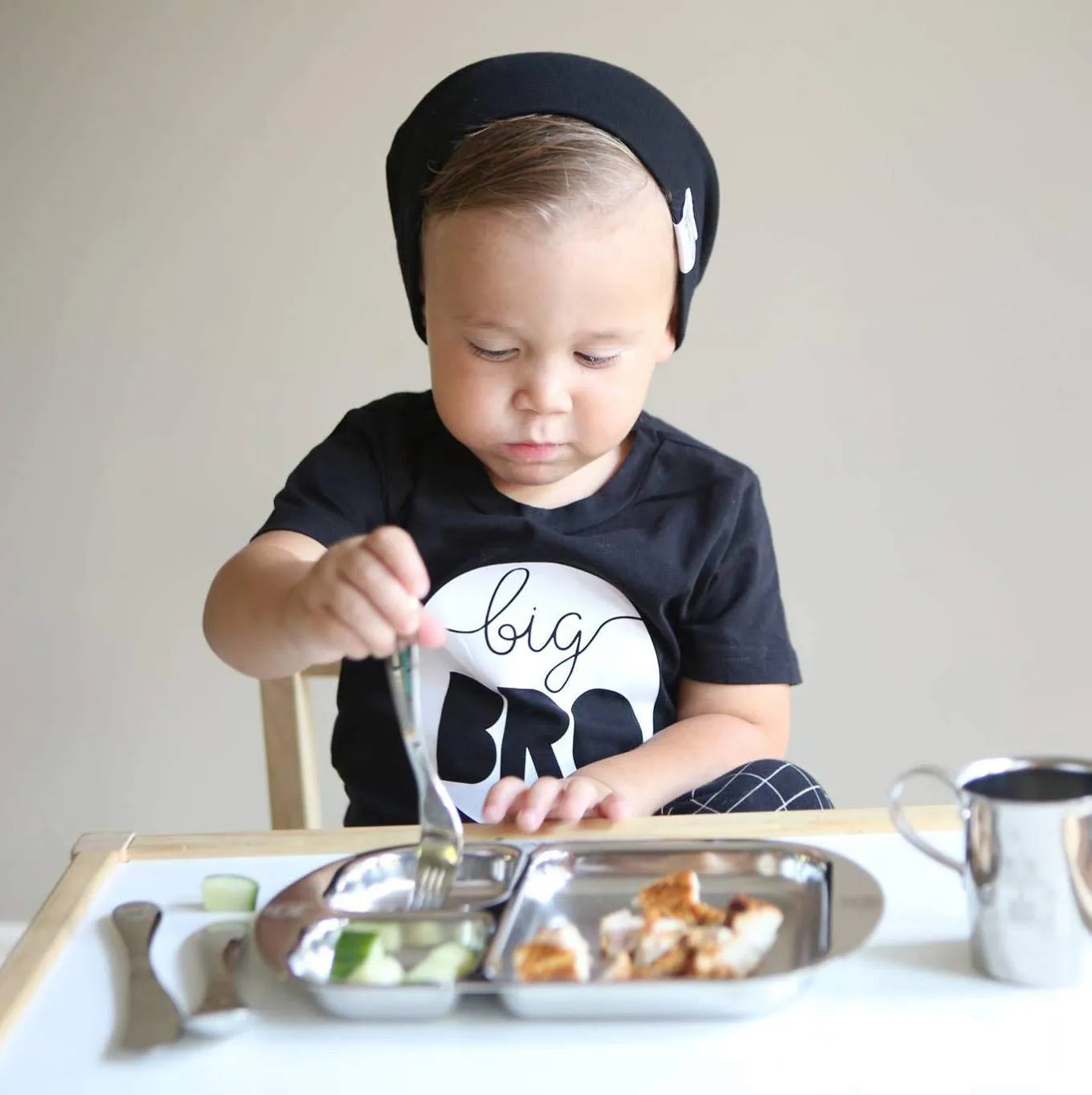 Children's Premium Stainless Steel Dinnerware Set |1 Bowl with Handles, 1 Cup with Handle & 1 Divided Plate | Fun Fire Truck Design | | Ideal for Babies,Toddlers & Kids | by Kiddobloom