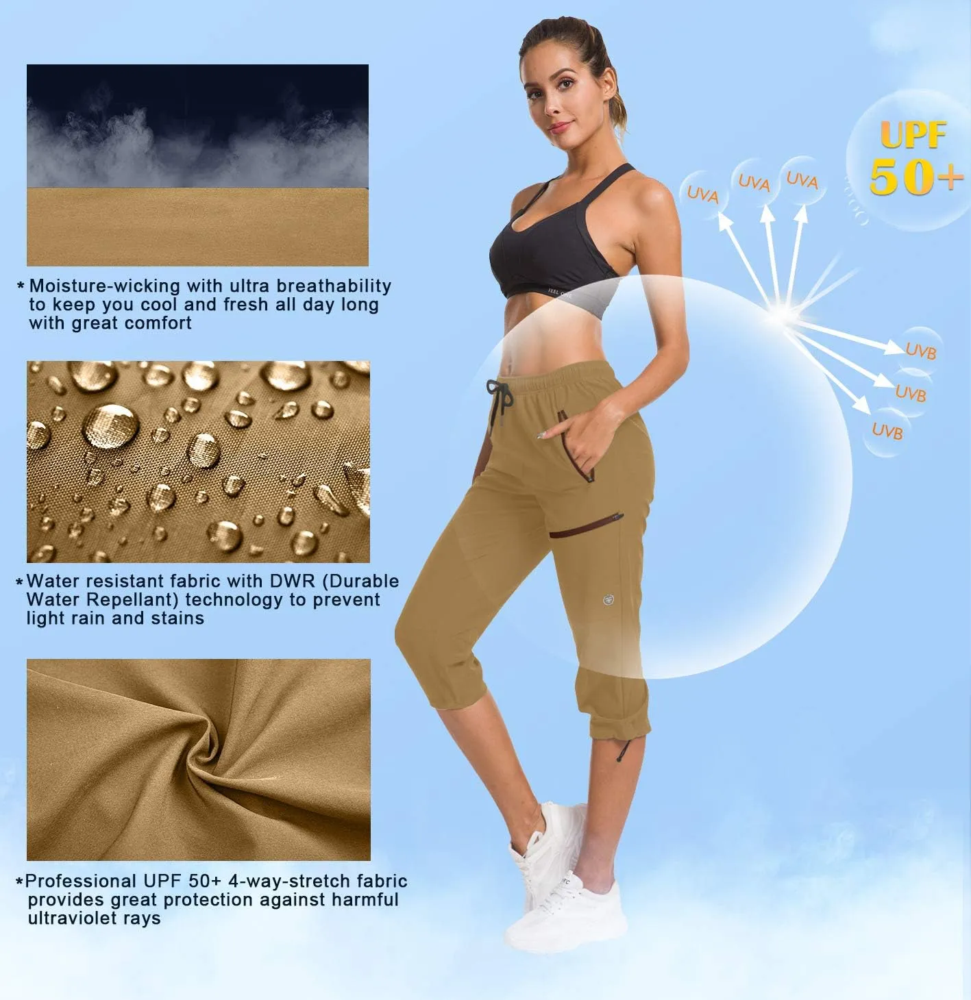 ChinFun Women's Hiking Capris Pants Outdoor Quick Dry Cargo Cropped Pants Water Resistant UPF 50 