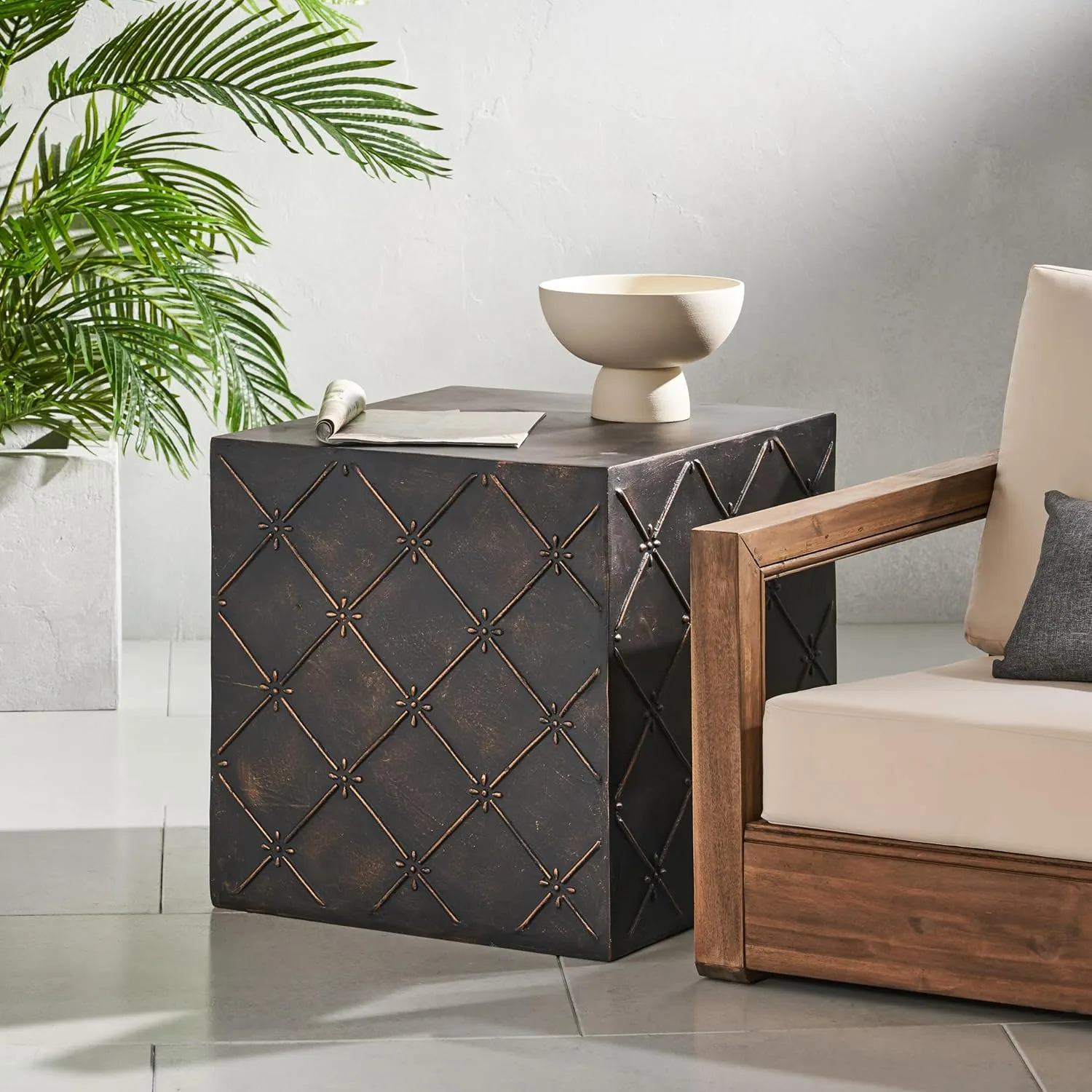 Christopher Knight Home Acosta Outdoor Large Lightweight Concrete Side Table, Antique Copper
