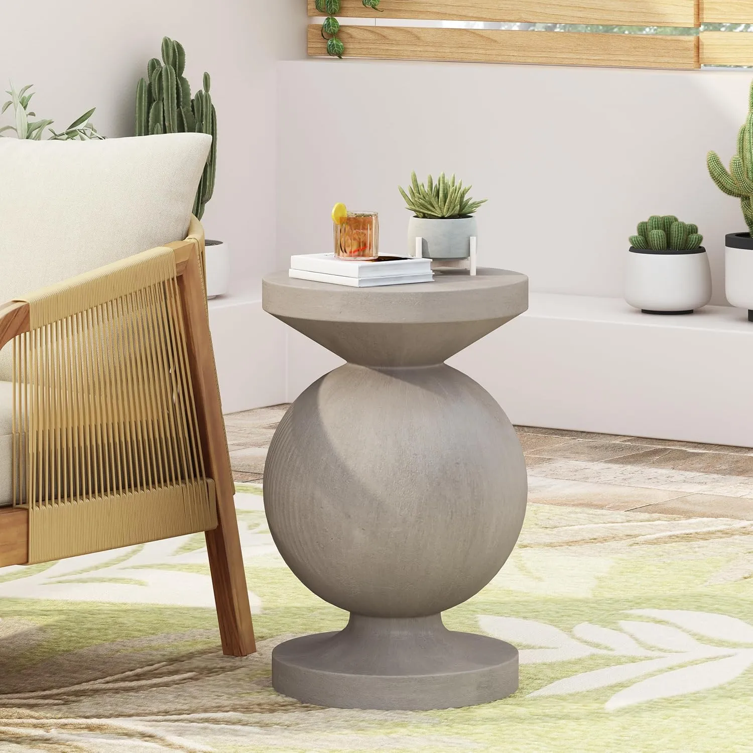 Christopher Knight Home Cayce Outdoor Lightweight Concrete Side Table, Concrete Finish