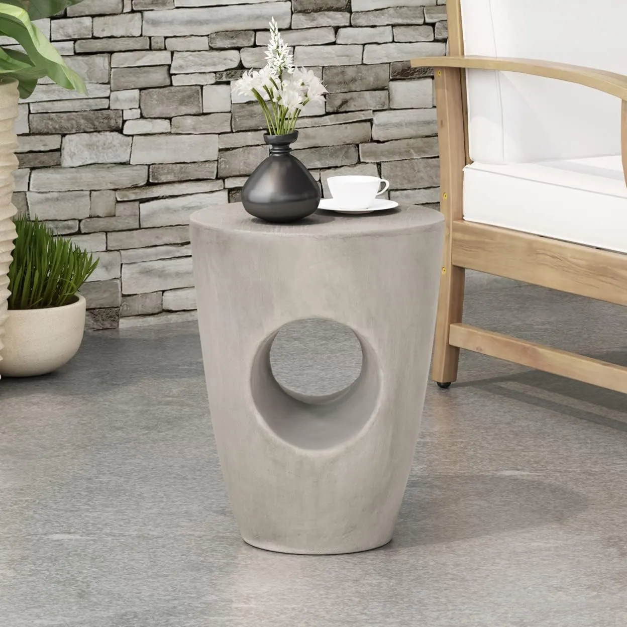 Christopher Knight Home Randall Outdoor Contemporary Lightweight Accent Side Table, Concrete Finish