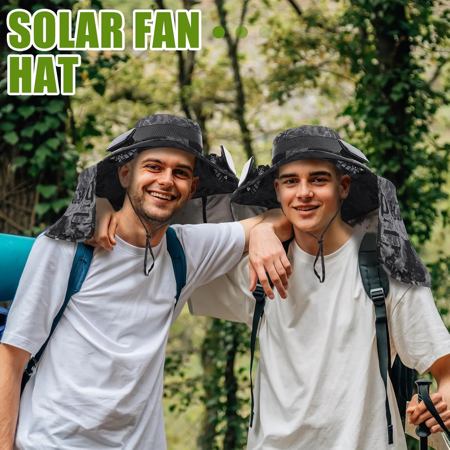 Chuarry Wide Brim Sun Hat with 2 Fan Outdoor Solar Powered USB Charging Fishing Hat with Neck Flap for Men Women