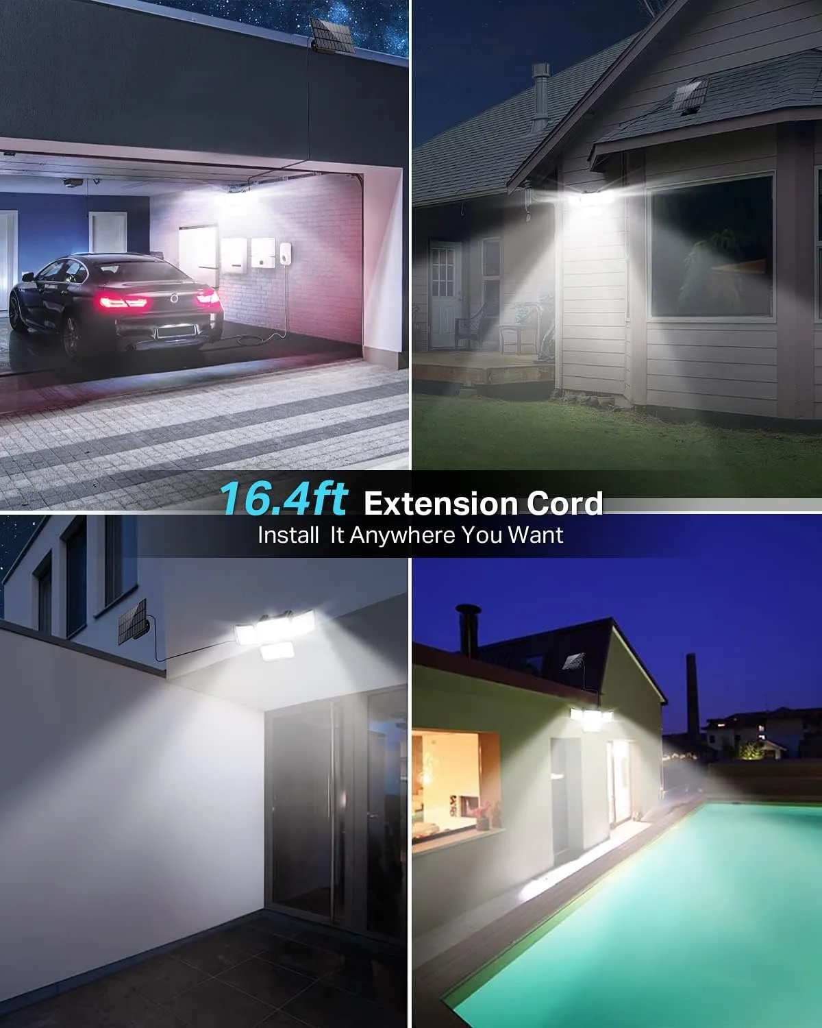 CLAONER Solar Outdoor Lights Motion Sensor 3500LM 288 LED Solar Security Lights with Remote Control IP67 Waterproof 4 Heads Solar Flood Lights with 16.4ft Cable 4 Modes Wall Lights(2 Pack)