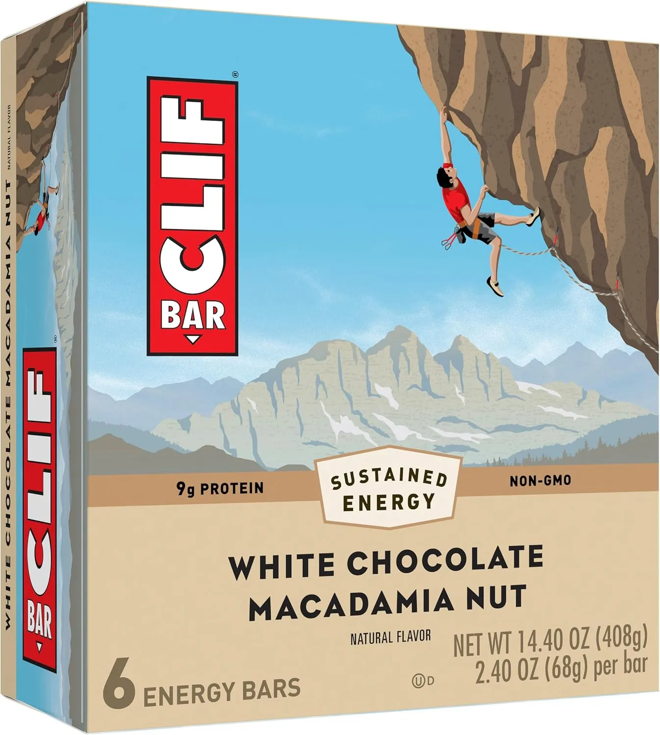 Clif Bar - White Chocolate Macadamia Nut Flavor - Made with Organic Oats - 9g Protein - Non-GMO - Plant Based - Energy Bars - 2.4 oz. (6 Pack)
