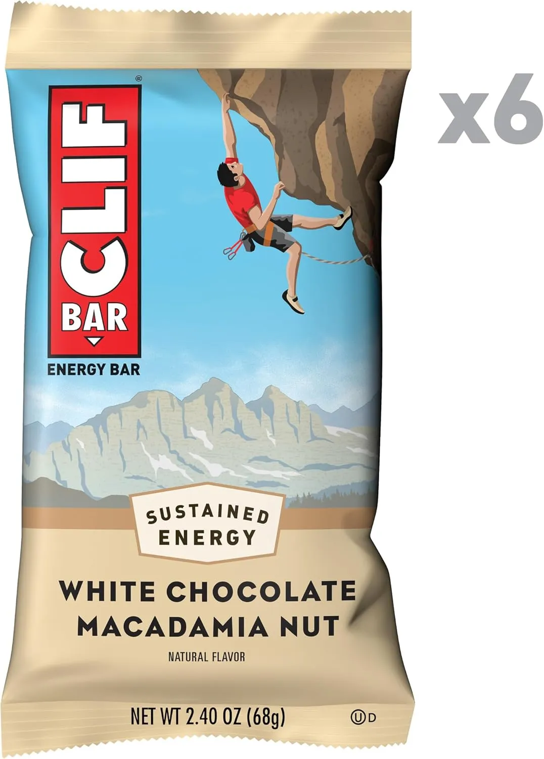Clif Bar - White Chocolate Macadamia Nut Flavor - Made with Organic Oats - 9g Protein - Non-GMO - Plant Based - Energy Bars - 2.4 oz. (6 Pack)