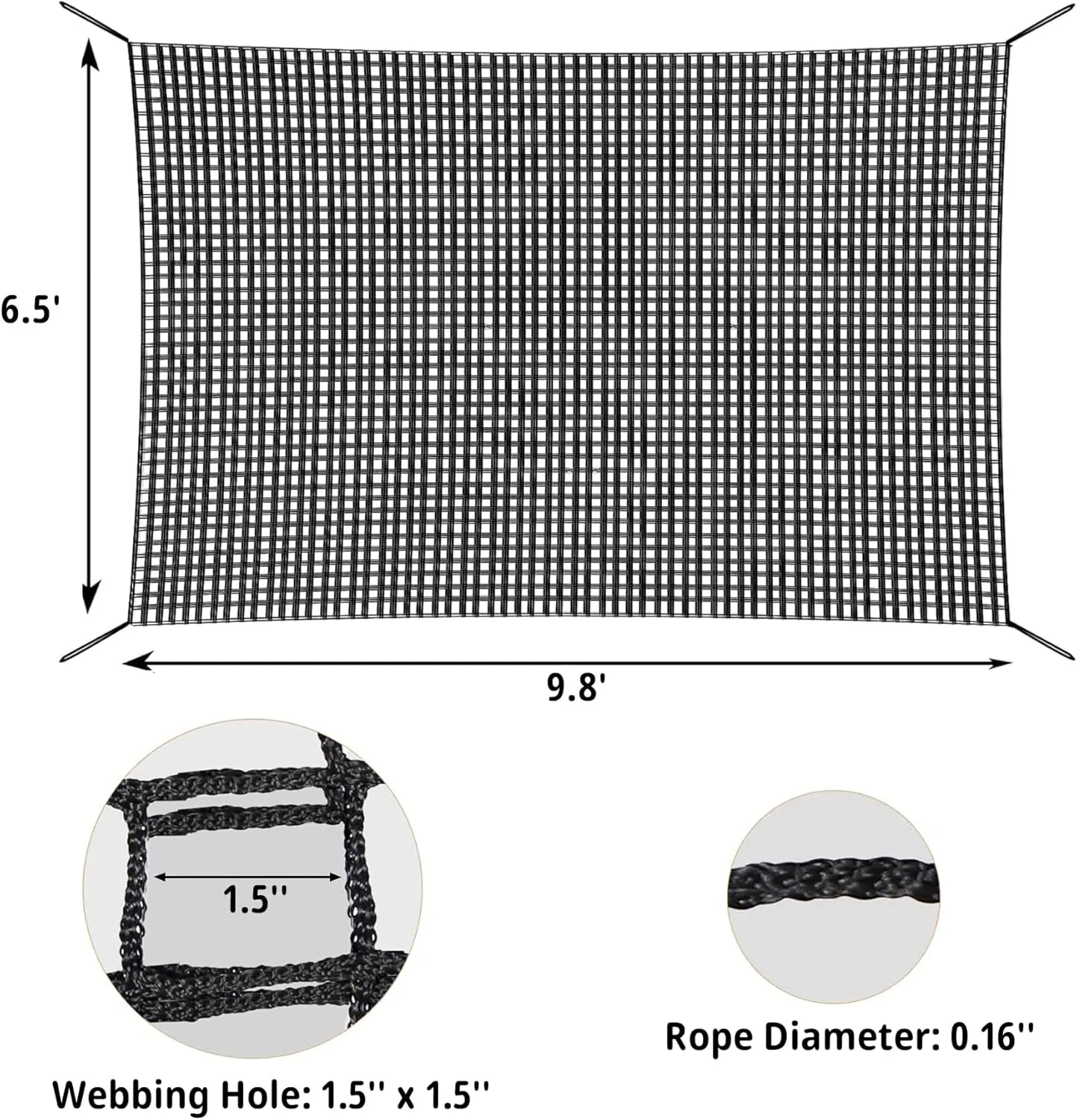 Climbing Cargo Net - 6.5' x 9.8', Double Layer Playground Safety Net with Storage Bag for Kids' Outdoor Treehouse