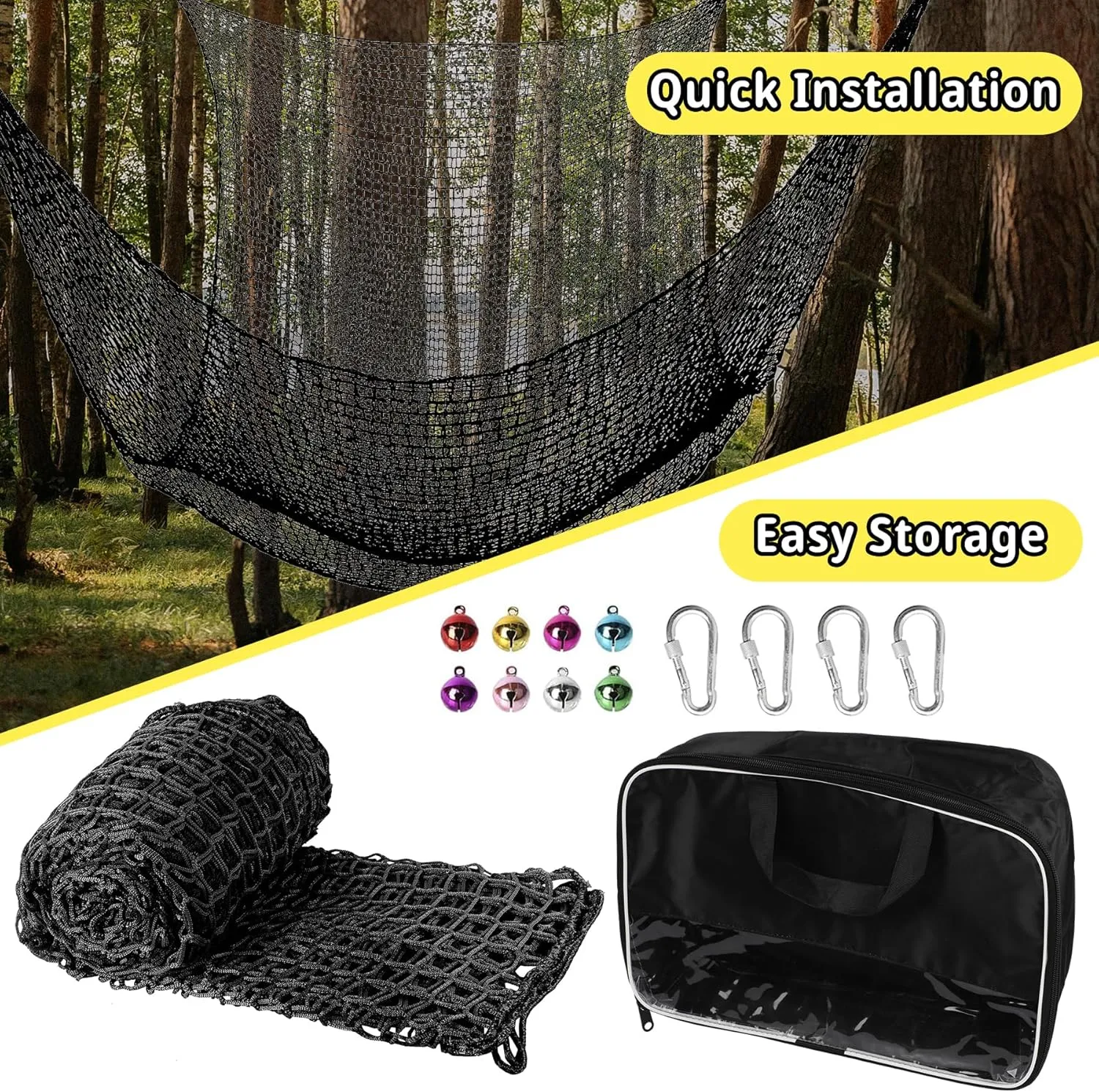 Climbing Cargo Net 9.8' x 9.8', Double Layers Playground Safety Net, with Storage Bag Climbing Net for Kids Outdoor Treehouse