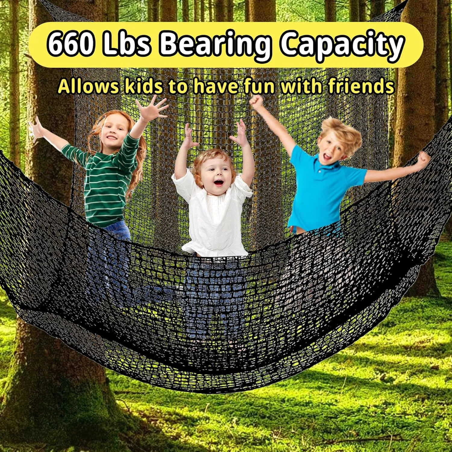 Climbing Cargo Net 9.8' x 9.8', Double Layers Playground Safety Net, with Storage Bag Climbing Net for Kids Outdoor Treehouse
