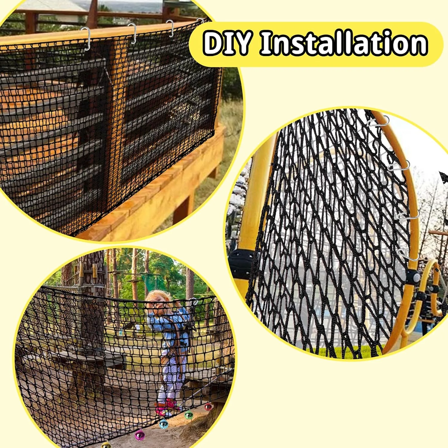 Climbing Cargo Net 9.8' x 9.8', Double Layers Playground Safety Net, with Storage Bag Climbing Net for Kids Outdoor Treehouse