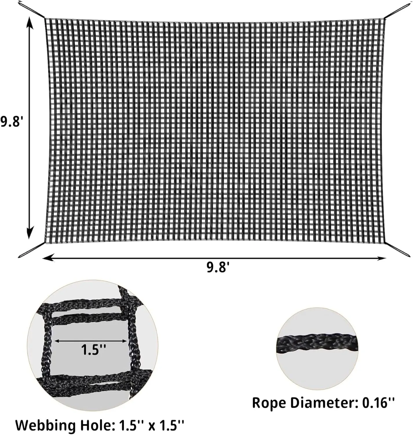 Climbing Cargo Net 9.8' x 9.8', Double Layers Playground Safety Net, with Storage Bag Climbing Net for Kids Outdoor Treehouse
