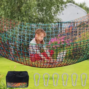 Climbing Net for Kids, 9.9×9.9Ft Black & Colored Double Layers Playground Safety Net with Different Mesh Sizes, Climbing Cargo Net for Monkey Bar, Treehouse, Backyard